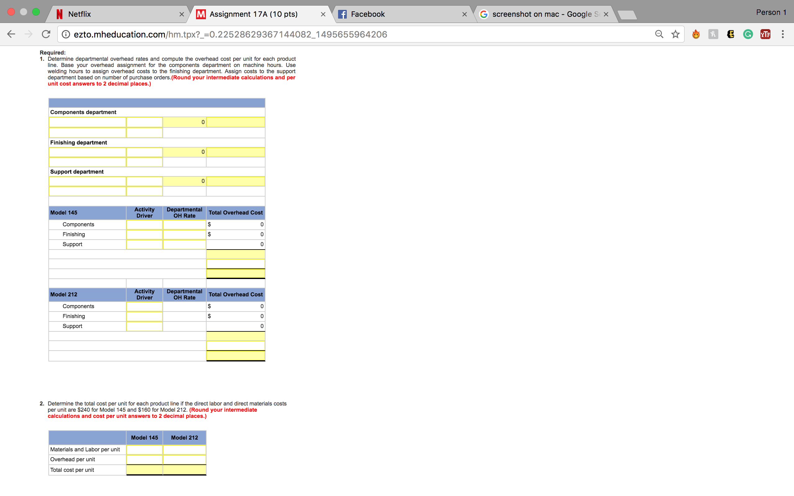 value: 2.00 DOIVIB Exerclse17-8 Uslng departmental overhead rates to assess prices LO