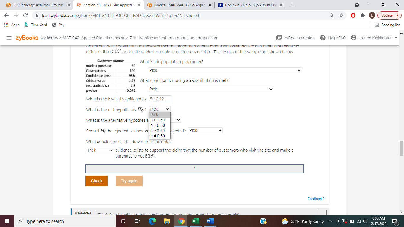 Confidence Level 95% Critical value 1.95 What condition for using a z-distribution