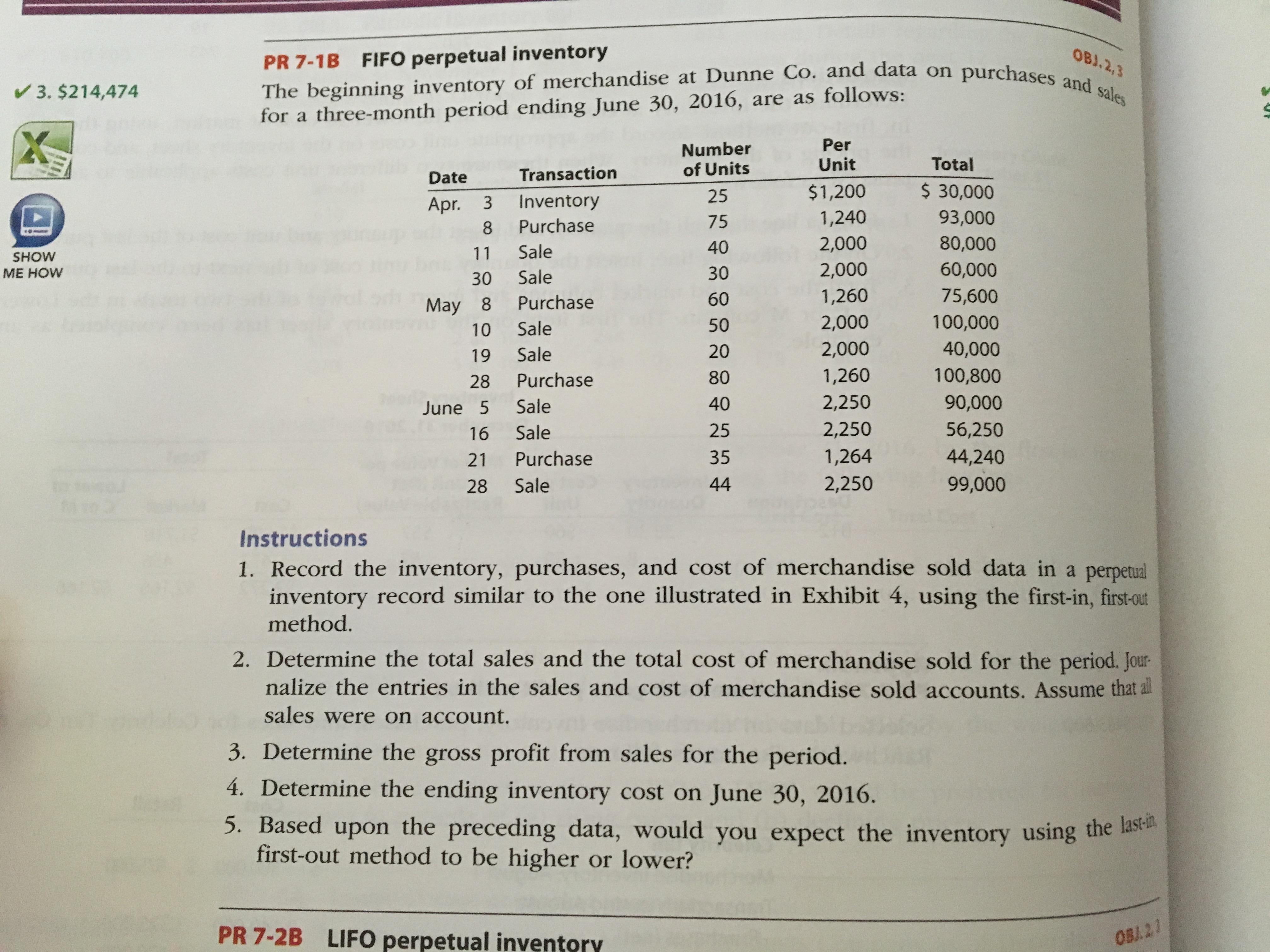  The beginning inventory for Dunne Co. and data on purchases and