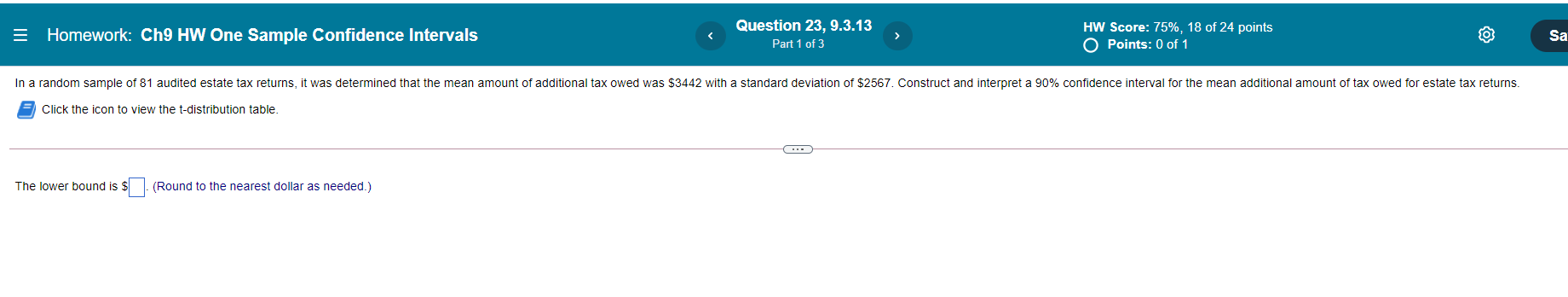 of 3 HW Score: 75%, 18 of 24 points O Points: O