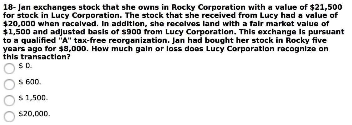 18- Jan exchanges stock that she owns in Rocky Corporation with a