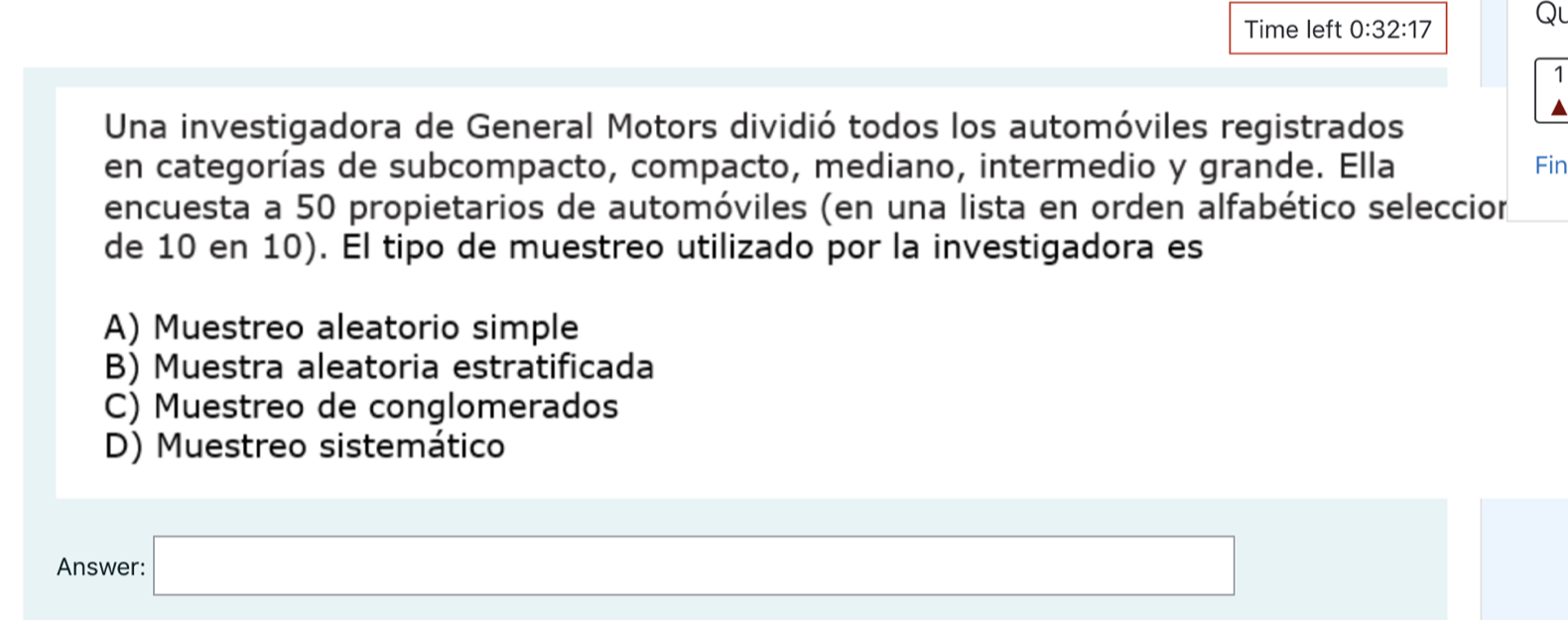 Time left 0:32:17 1 Una investigadora de General Motors dividi6 todos los