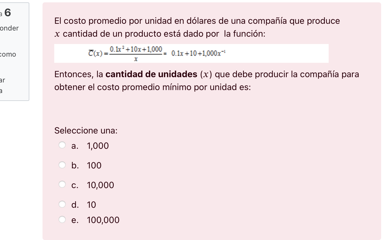 compaia que produce x cantidad de un producto est dado por la