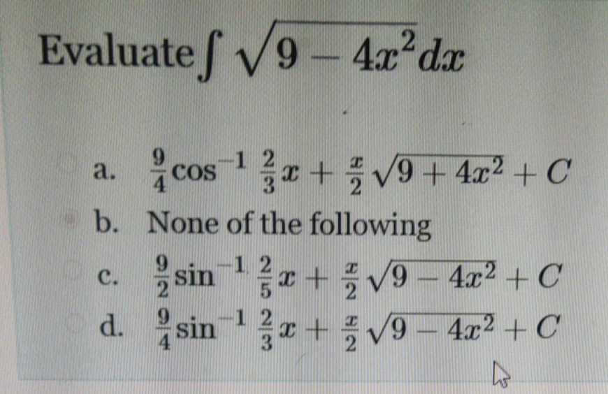 a. 2 cos 1 3x + 5 79 + 4x2 + C