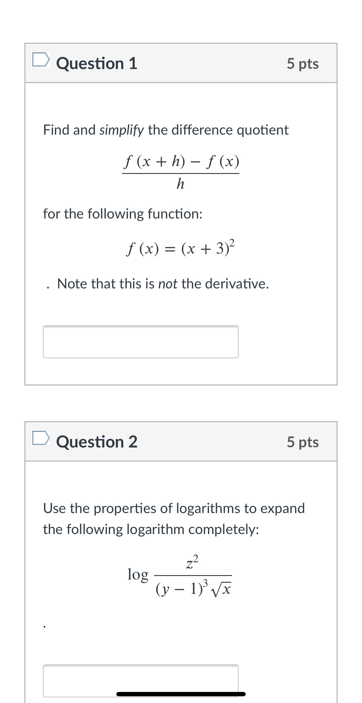  D Question 1 5 pts Find and simplify the difference quotient