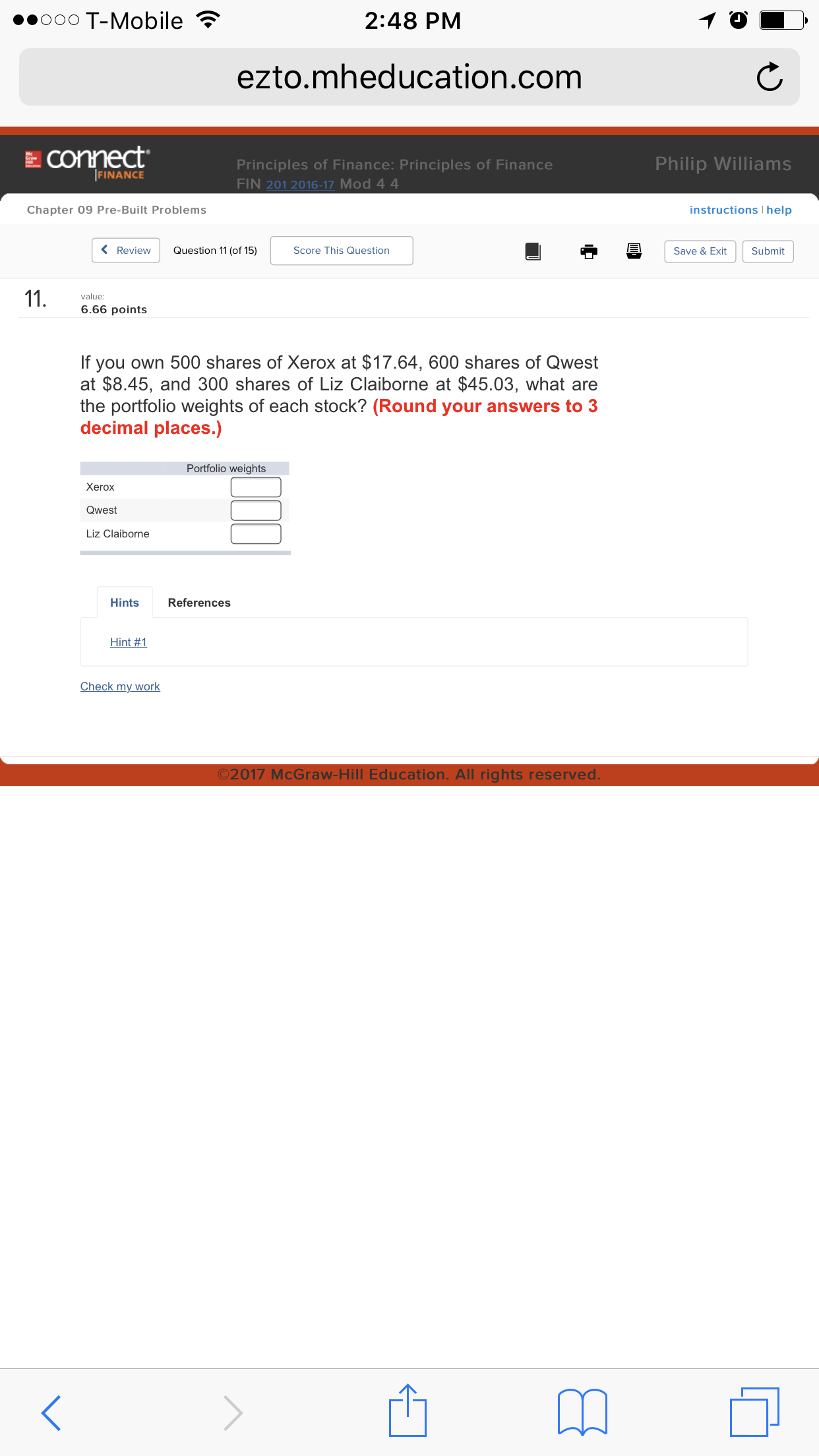 Principles of Finance FIN 901 'OIR-17 Mod 44 Philip Williams instructions help