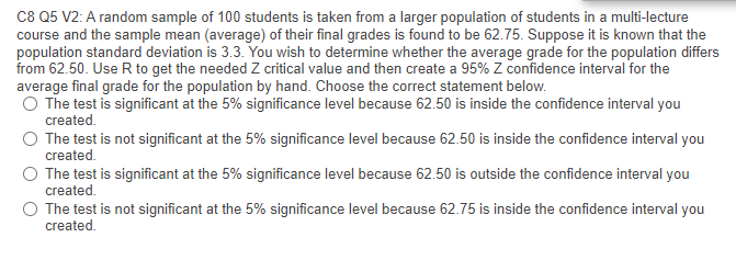 C8 05 V2: A random sample of 100 students is taken from