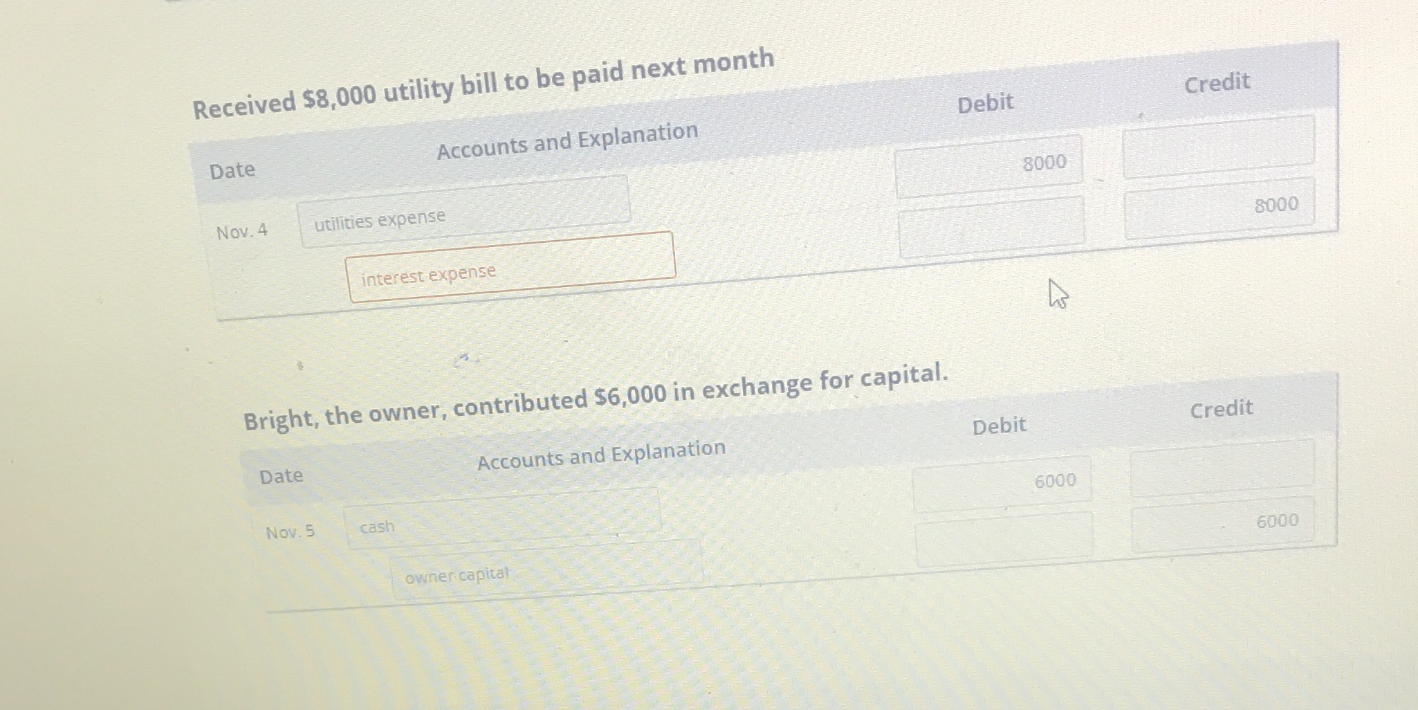 utility bill to be paid next month Date Accounts and Explanation Debit