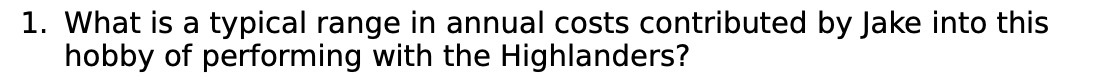 1. What is a typical range in annual costs contributed by Jake