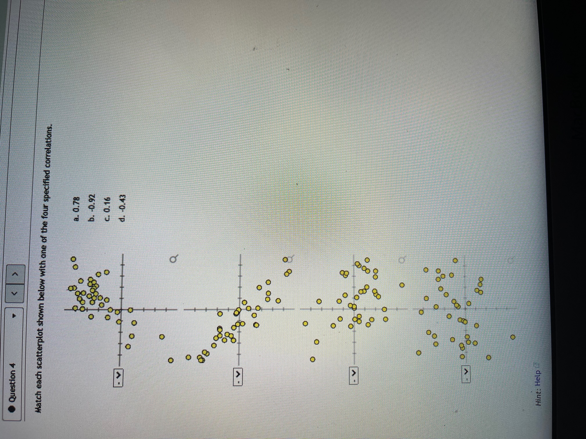  Question 4 Match each scatterplot shown below with one of the