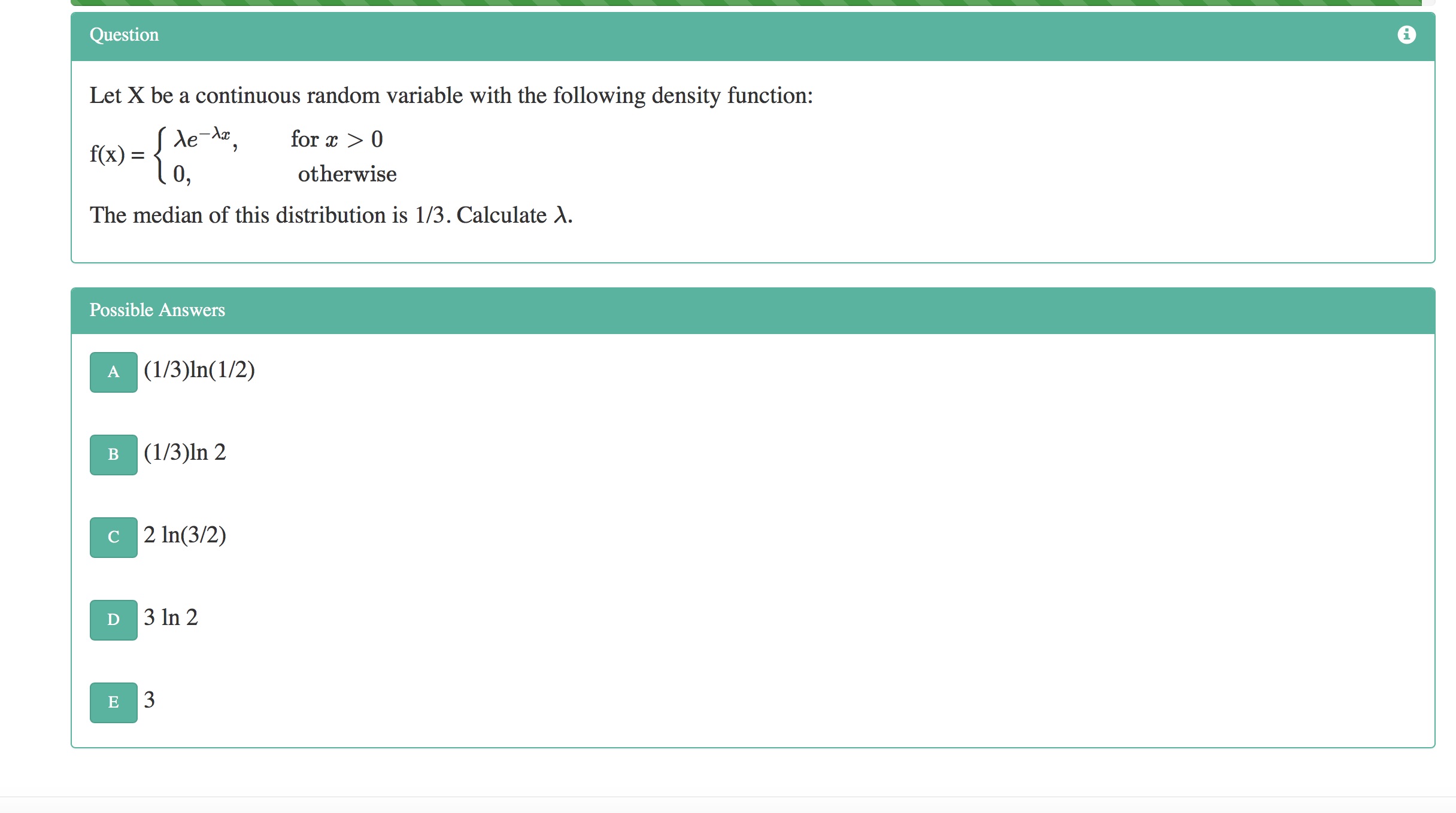 following density function: f( x ) = S de-Ax, for x >