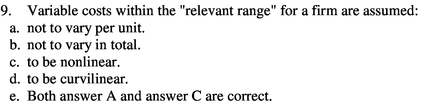 assumed: not to vary per unit. . not to vary in total.