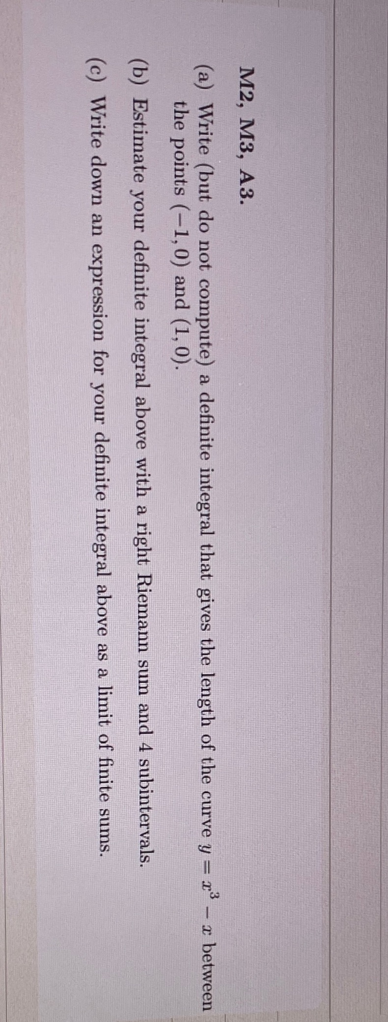  M2, M3, A3. (a) Write (but do not compute) a definite