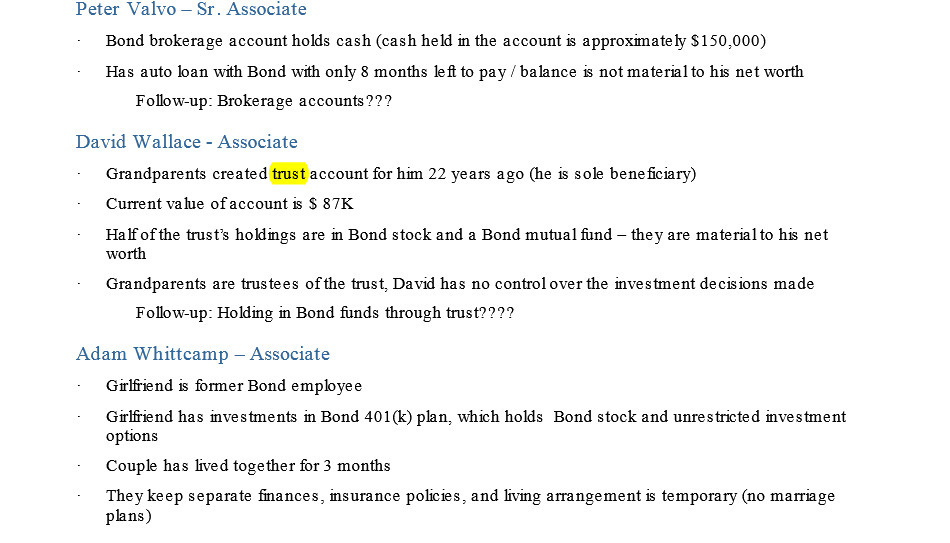 Peter Valvo Sr. Associate Bond brokerage account holds cash (cash held in