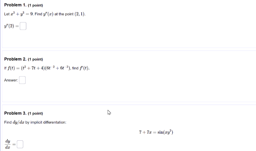 y' = 9. Find y"(a) at the point (2, 1). 1/'(2) =