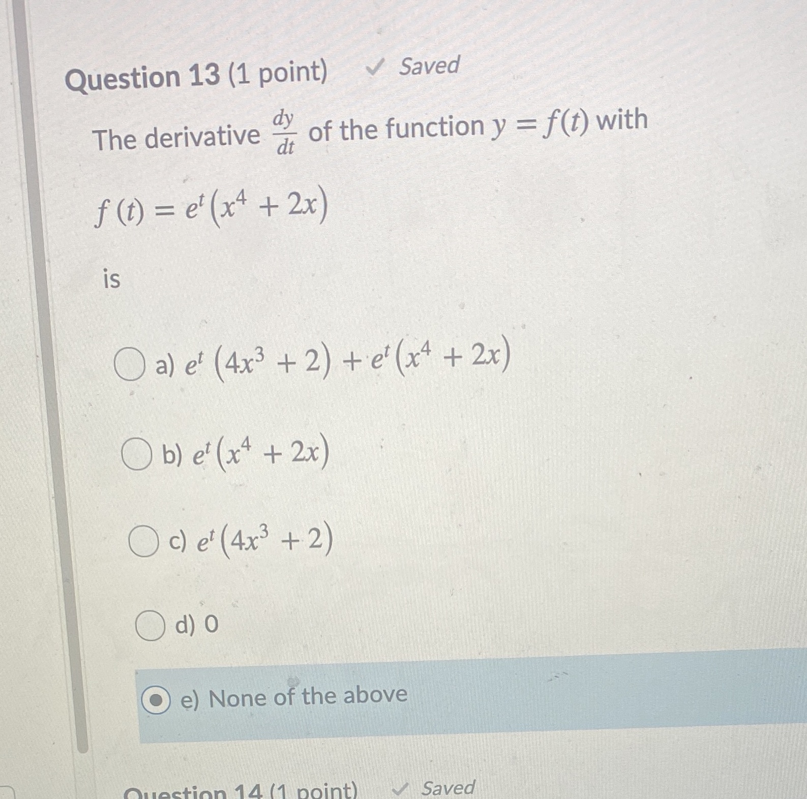 of the function y = f(t) with f (t) = et(xx4 +