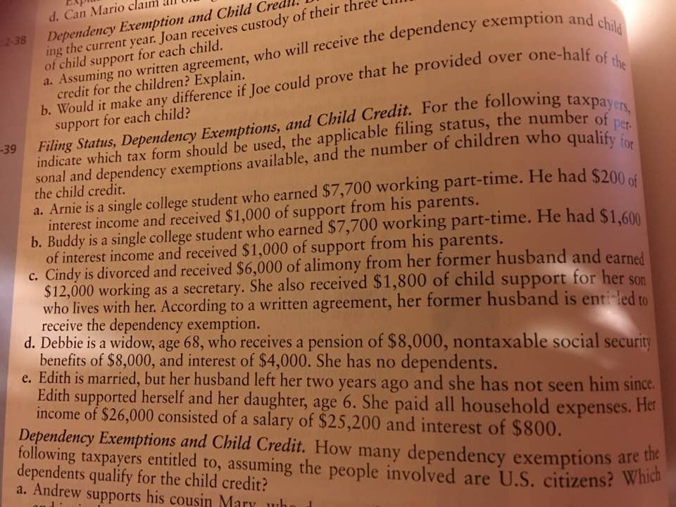 .38 Dependency Evemption and Ch ild ing curwnt year. Joan receives custody