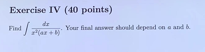 Exercise IV (40 points) Your final answer should depend on a and