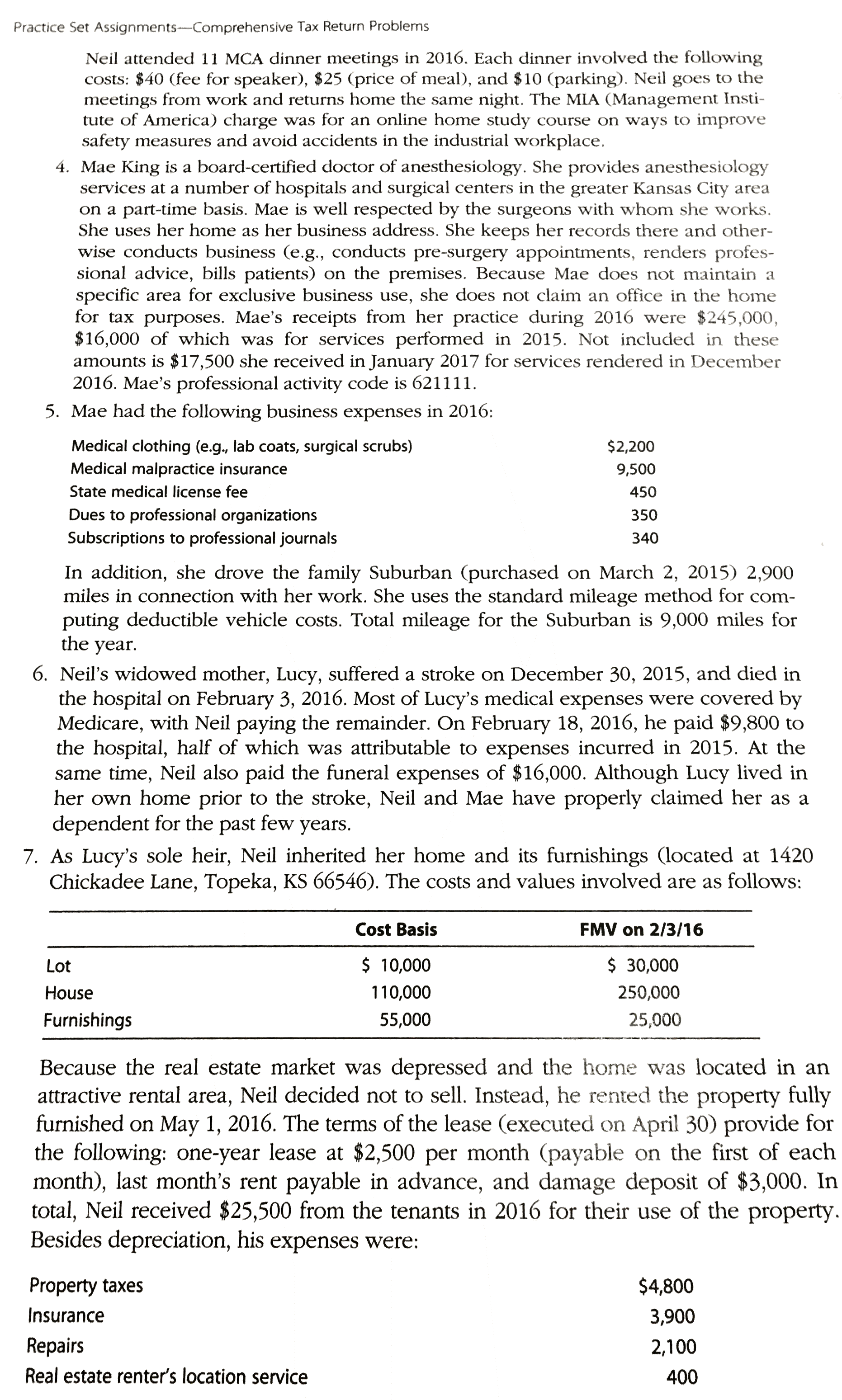 B King and Mae R King joint tax return. For the past