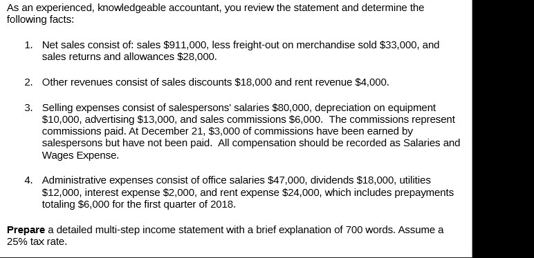 facts: 1. 2. 3. 4. Net sales consist of: sales $911,000, less