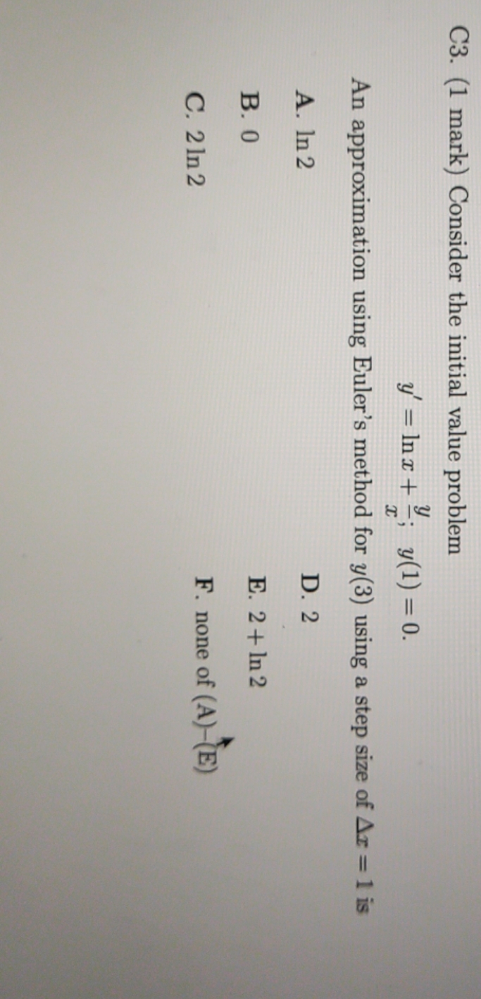 = Inr + ; y(1) = 0. An approximation using Euler's method