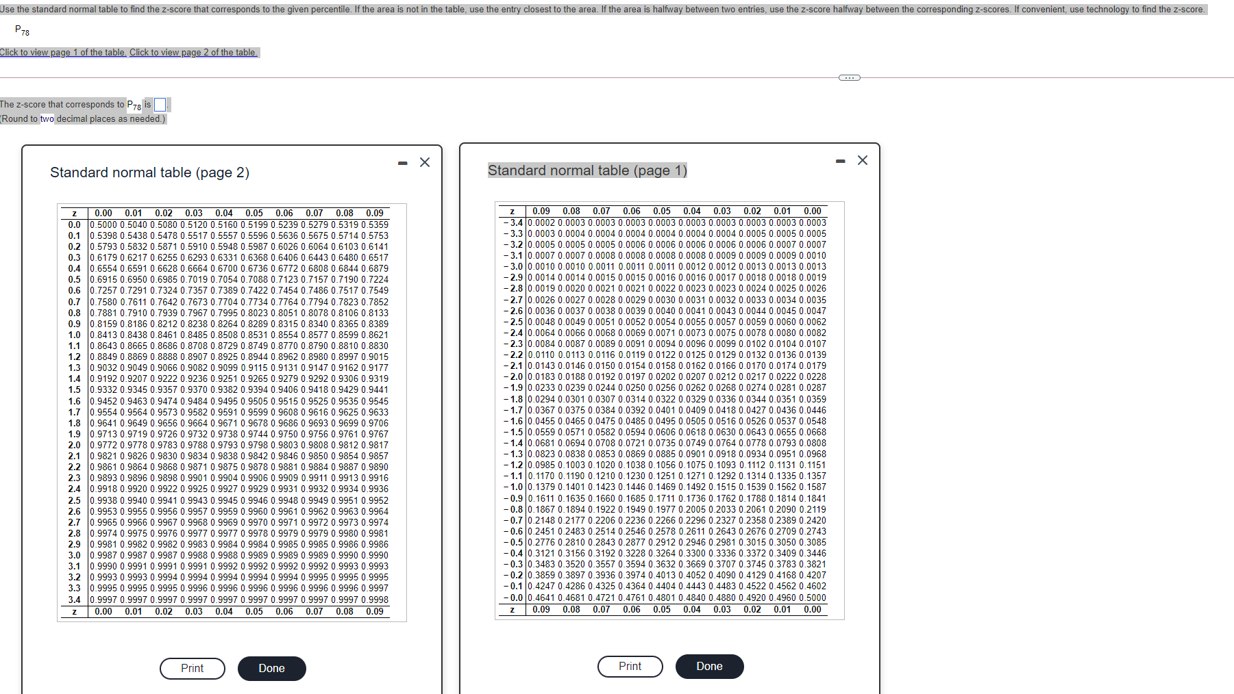 Click the tab The z -score that corresponds P78 o sooo 0