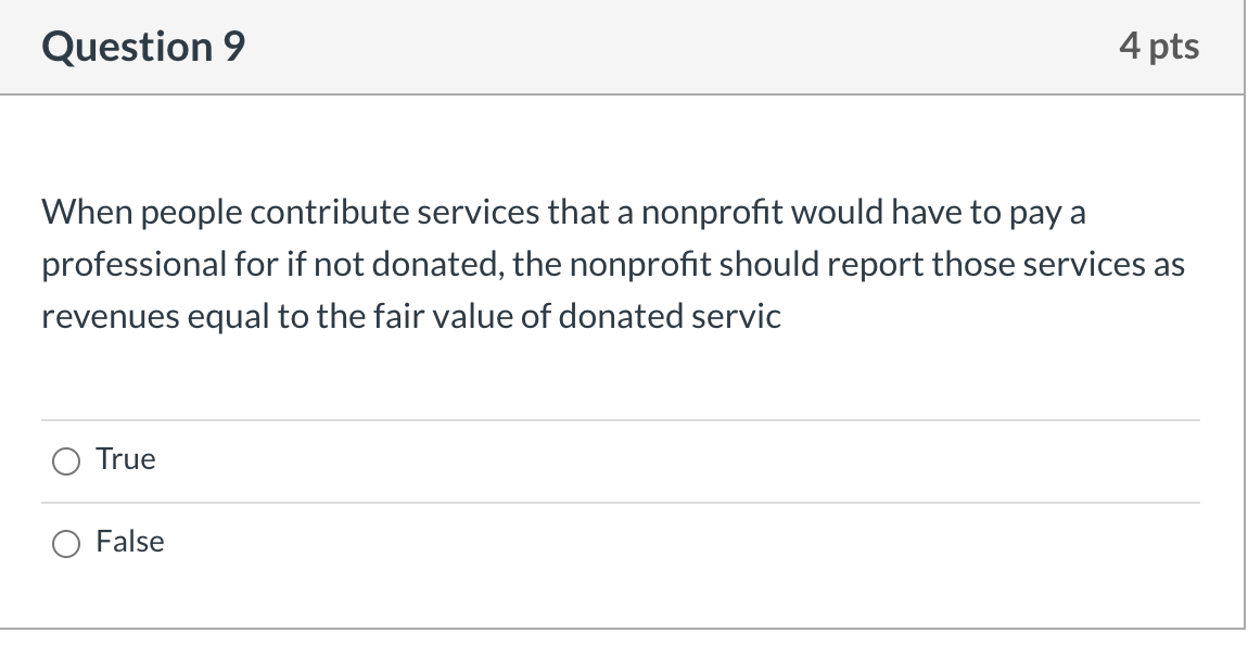 help explanation Question 9 4 pts When people contribute services that
