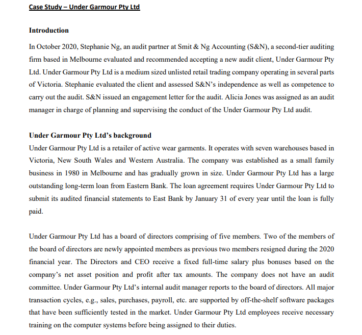  Case Study - Under Garmour Pty Ltd Introduction In October 2020,