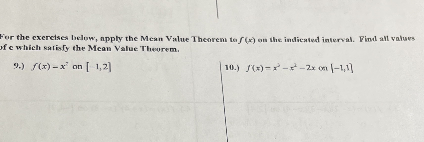 exercises below, apply the Mean Value Theorem to f (x) on the