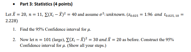 = 11, E(X, - X)2 = 40 and assume o': unknown. (Zo.025