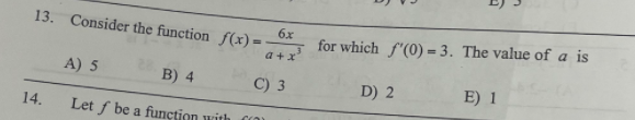  13. Consider the function /(x) =- 6.x for which f(0) =3.