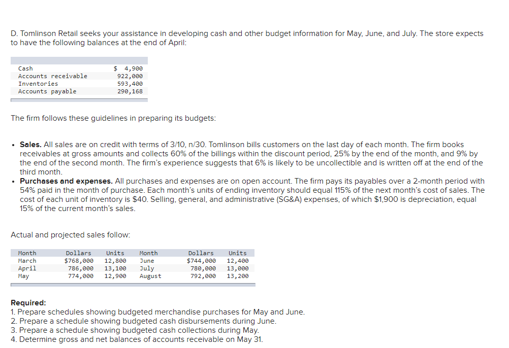 sales follow: Month Dollars Units Month Dollars Units March $753,860 12,888 June