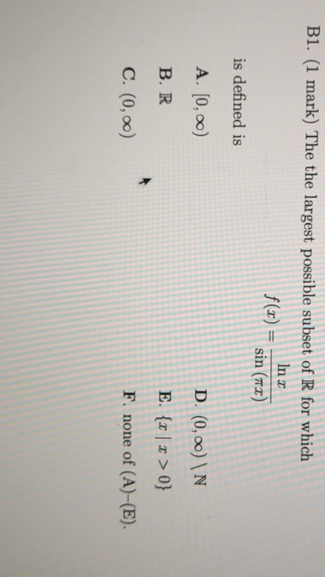  answer pls B1. (1 mark) The the largest possible subset of