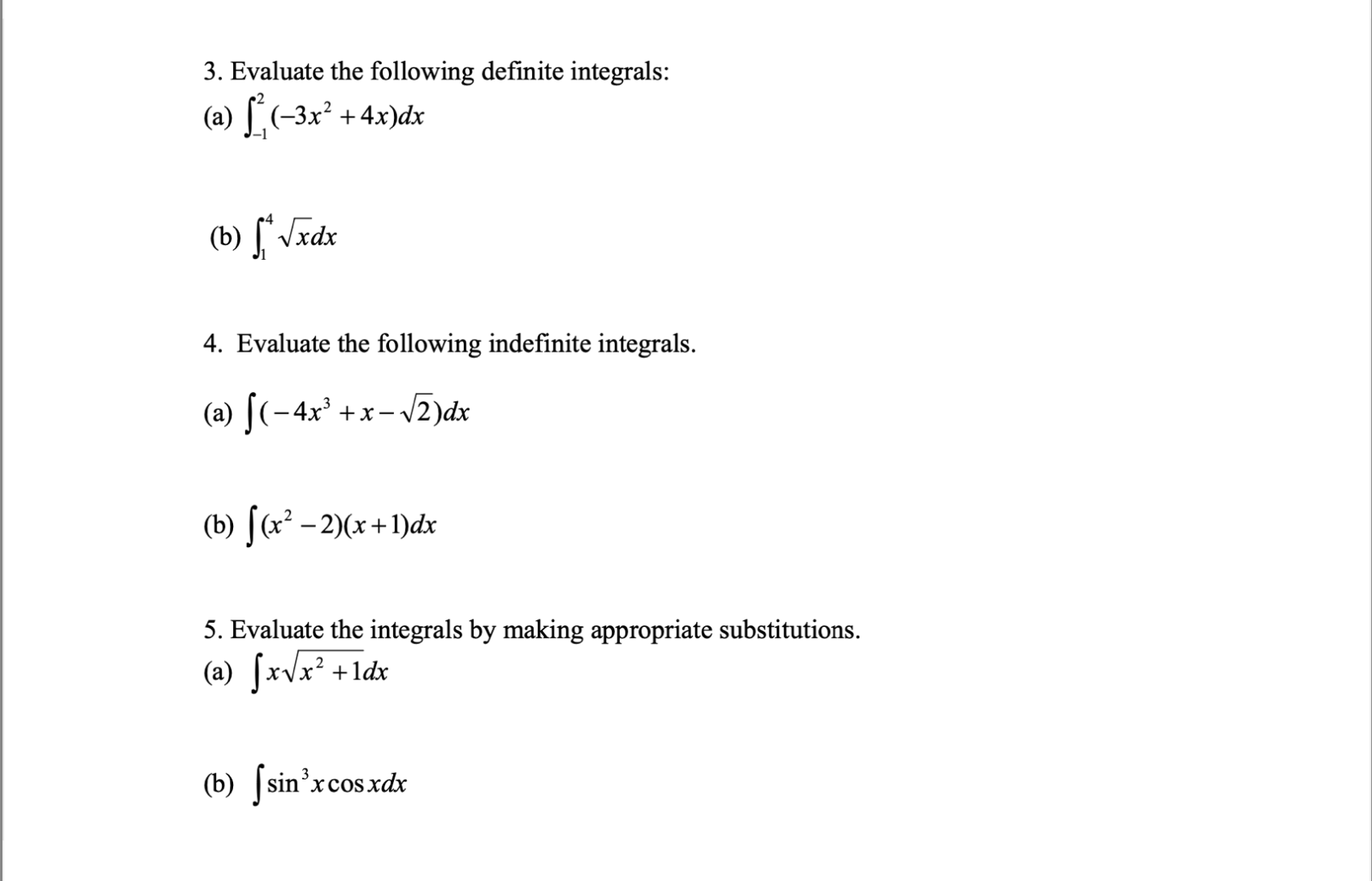  3. Evaluate the following definite integrals: (a ) [(- 3x2 +
