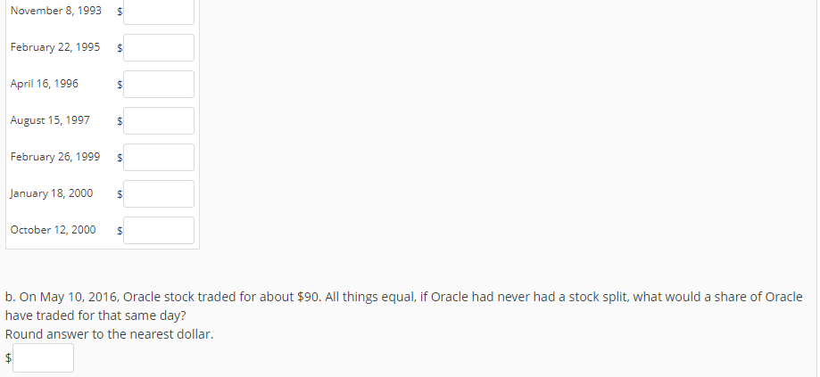 18, 2000 October 12, 2000 b. On May 10, 2016, Oracle stock