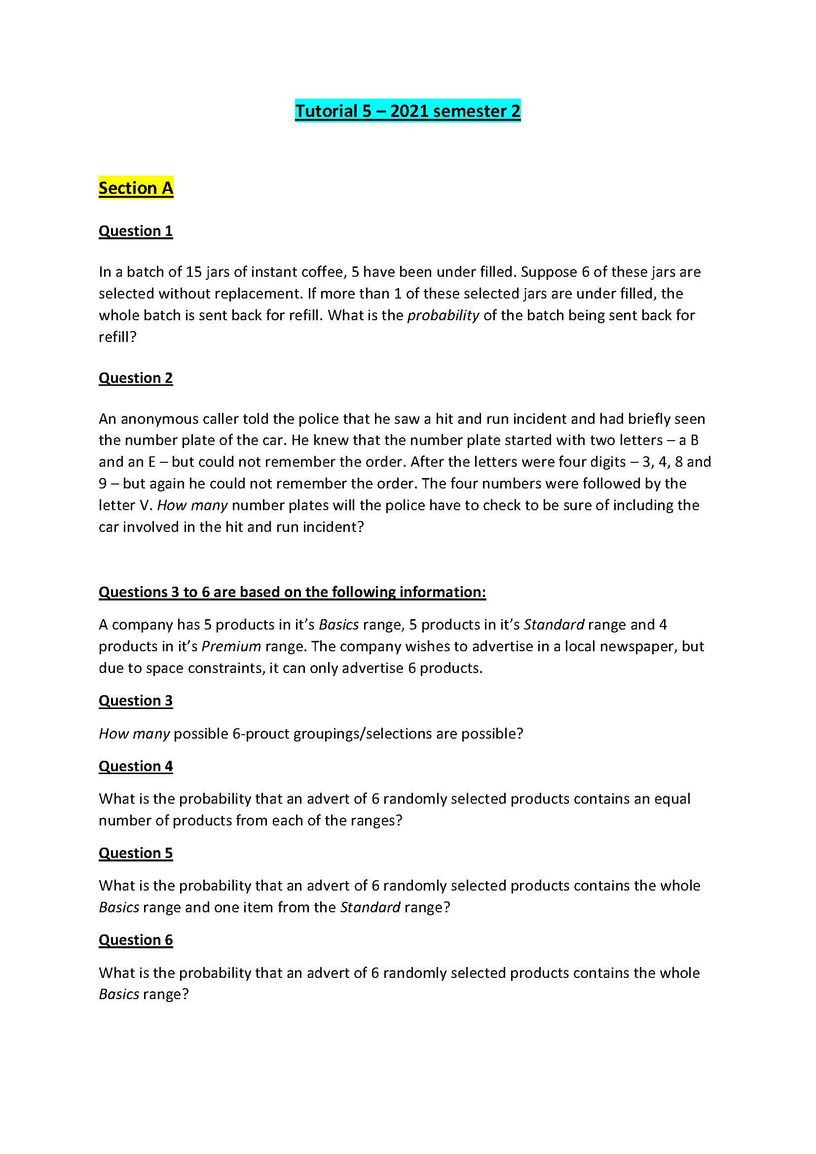  Tutorial 5 2021 semester 2 Section A Question 1 In a