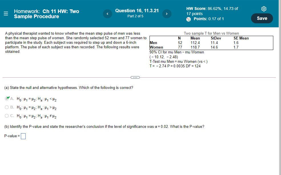 Homework: Ch 11 HW: IWo Sample Procedure Question 16, 11.3.21 Part 2