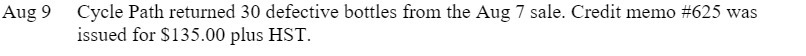 7 sale. Credit memo #625 was issued for $135.00 plus HST