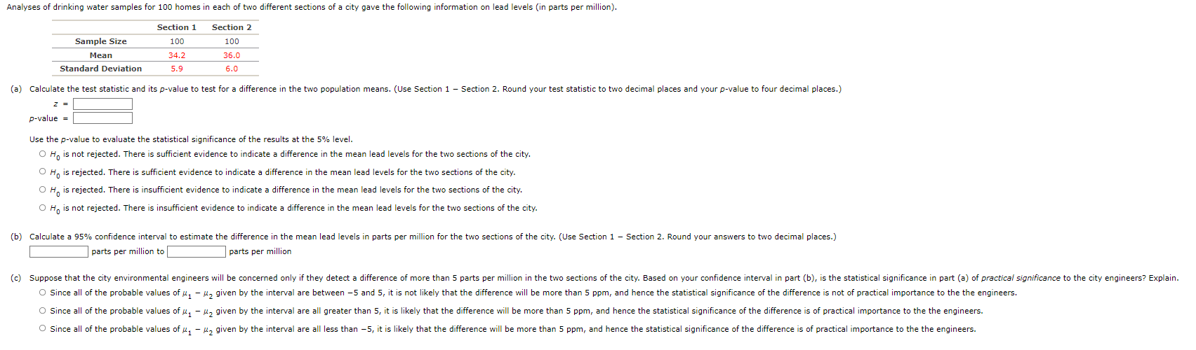 alternative hypotheses. O Ho: (H, - 12) = 0 versus Ha: (41