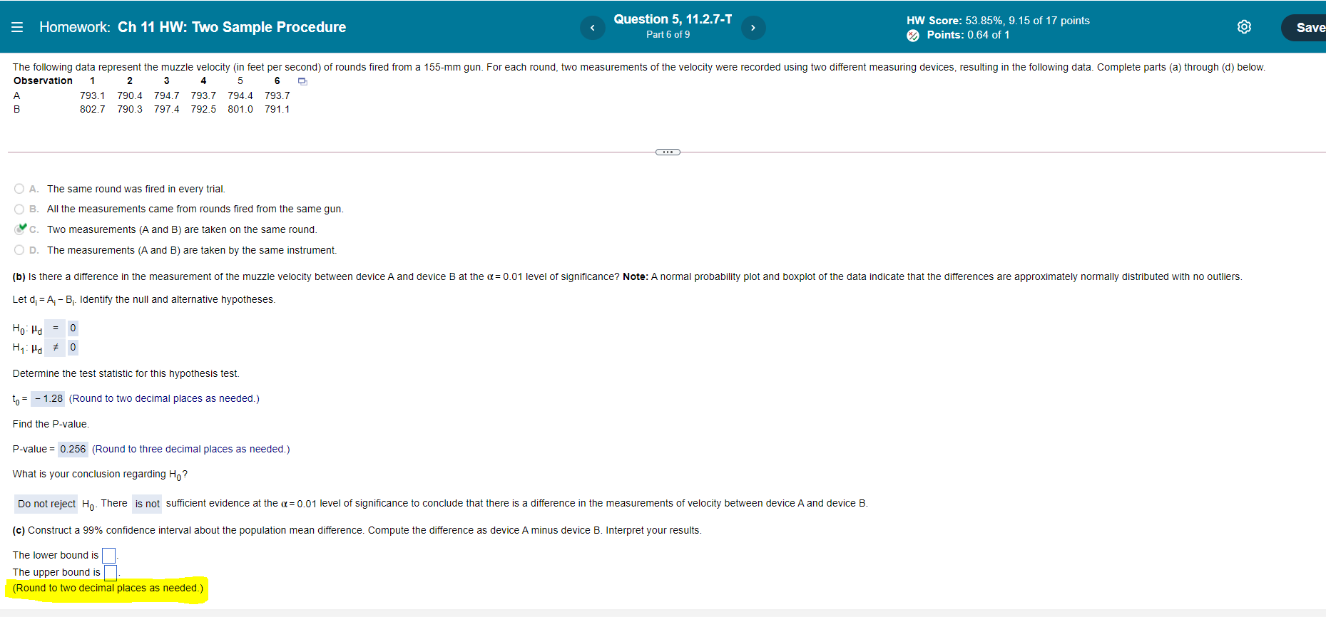 of 9 HW Score: 53.85%, 9.15 of 17 points O Points: 0.64