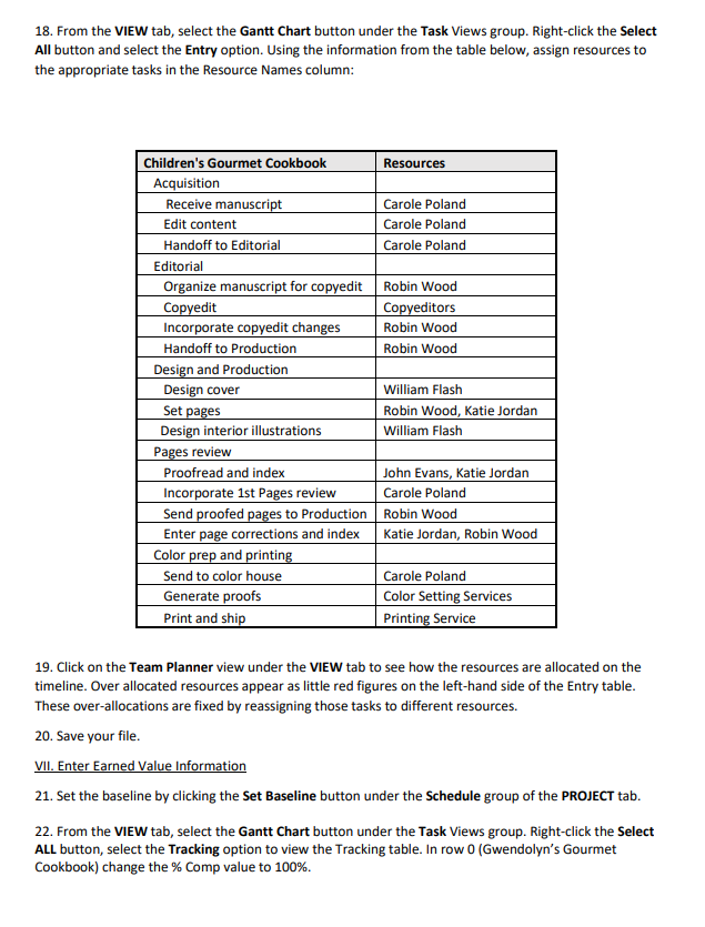 tab. Il. Enter Tasks 4. Click VIEW/GANTT CHART TOOLS and enter the