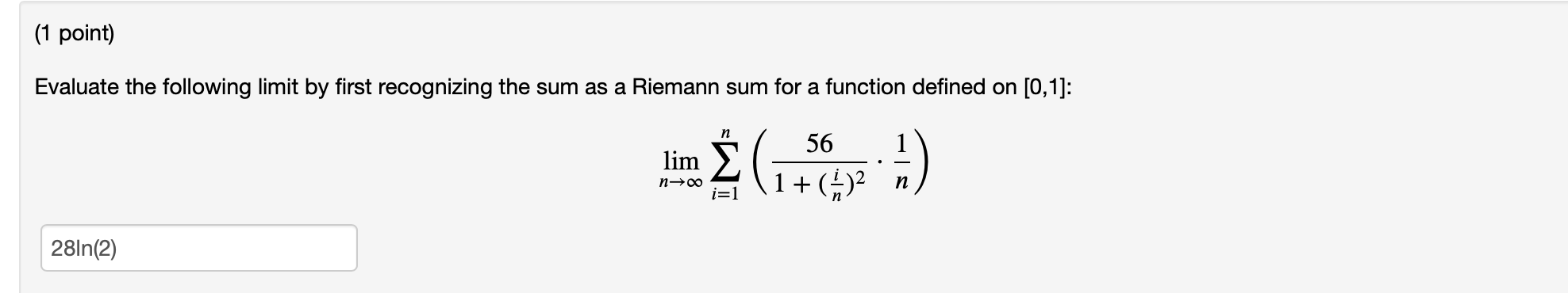 sum as a Riemann sum for a function defined on [0, 1]: