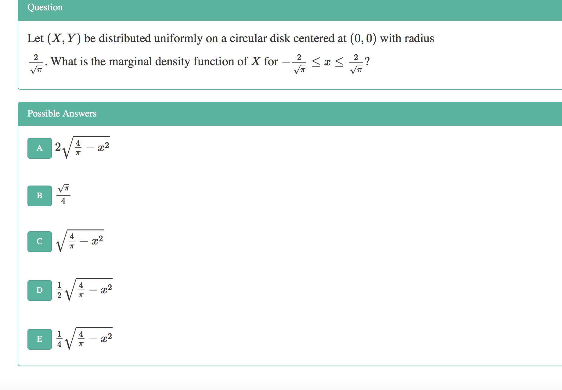 centered at (0, 0) with radius VIT 2. What is the marginal