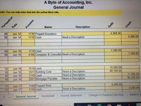 $598.June 2: A down payment of $28000 in cash was made on