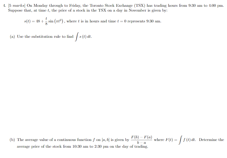 4. 15 marks) On Monday throllgh to Friday, the Toronto Stock Exchange