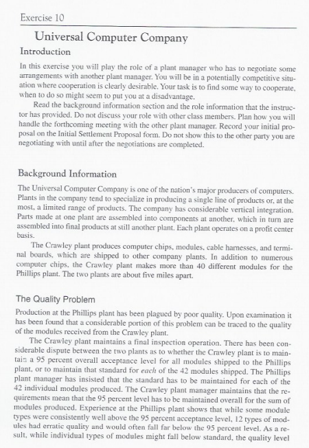 data/facts Exercise 10 Universal Computer Company Introduction In this exercise you will