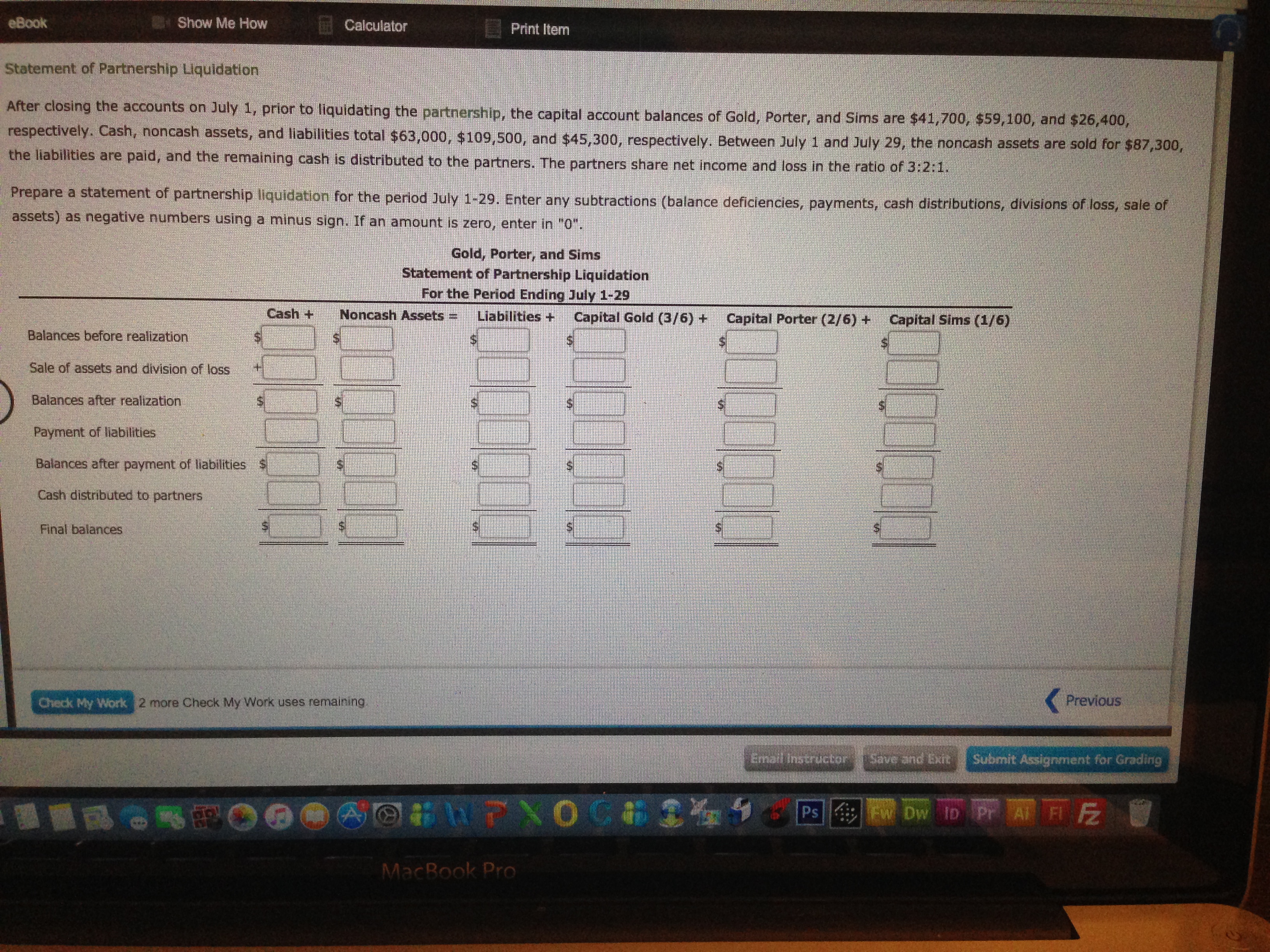 Show Me How Statement of Partnership respectively, Cash, noncash assets/ the liabilities