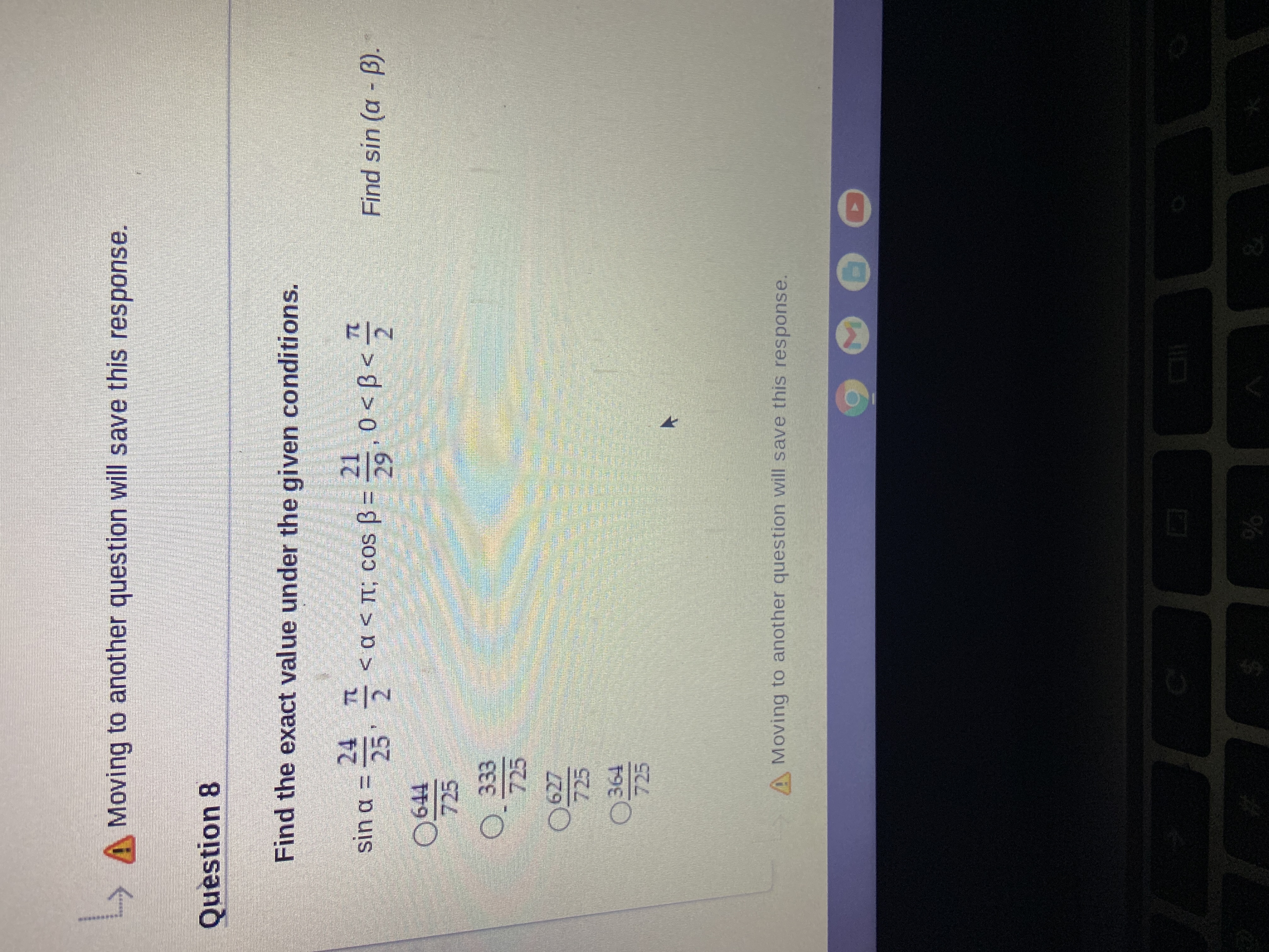 8 Find the exact value under the given conditions. sin a =