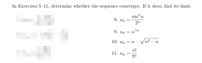 find its limit. sinn 8. an = 9. an = n 10.