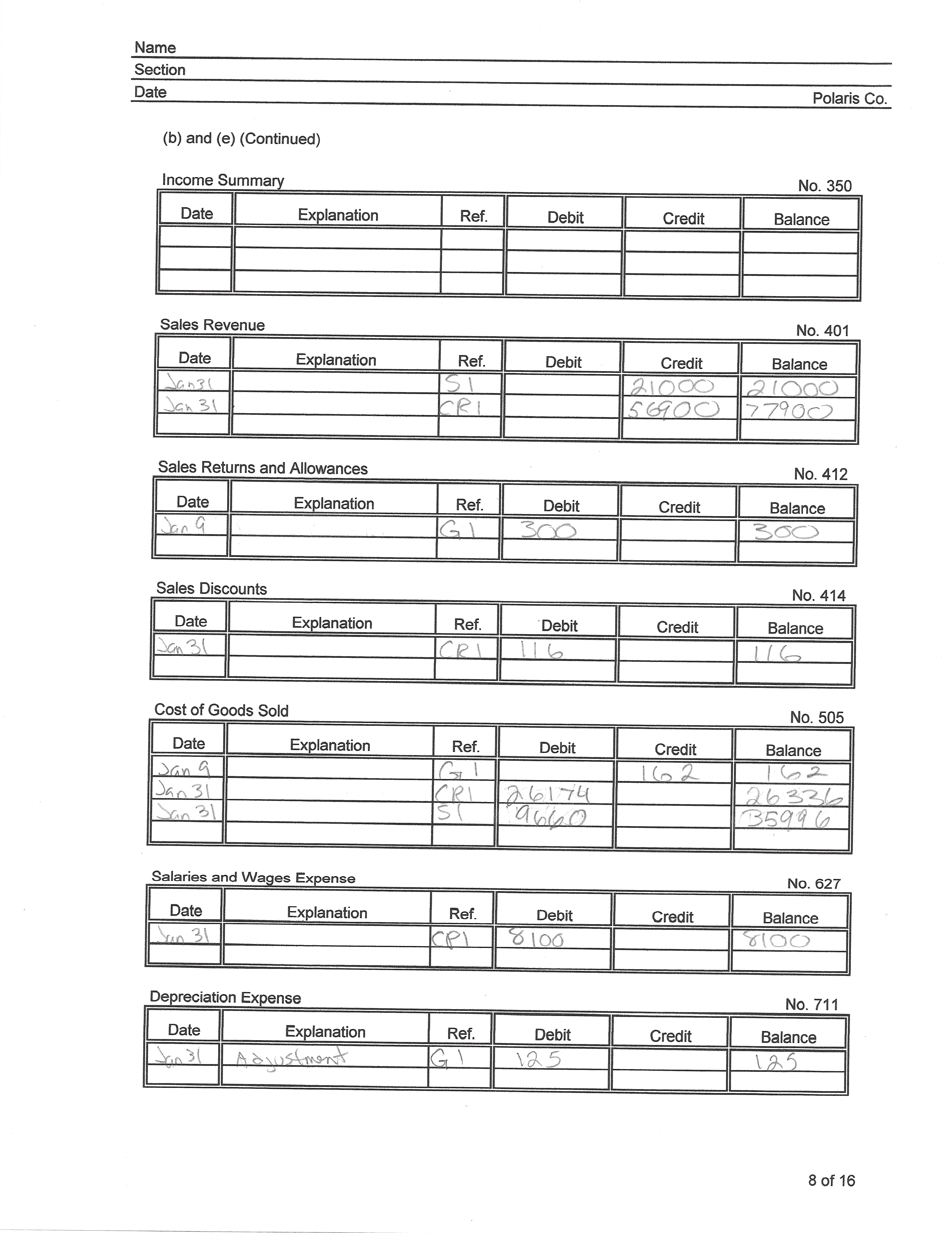 9 160 #Ilg/ # 401 4 505 /# 120 Purchases Journal P1